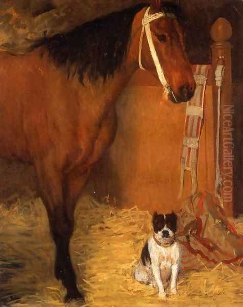 At the Stables Horse and Dog 1862 Oil Painting by Edgar Degas