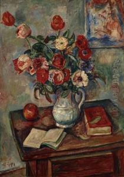 Interior And Flowers Oil Painting by Maurice Mendjisky