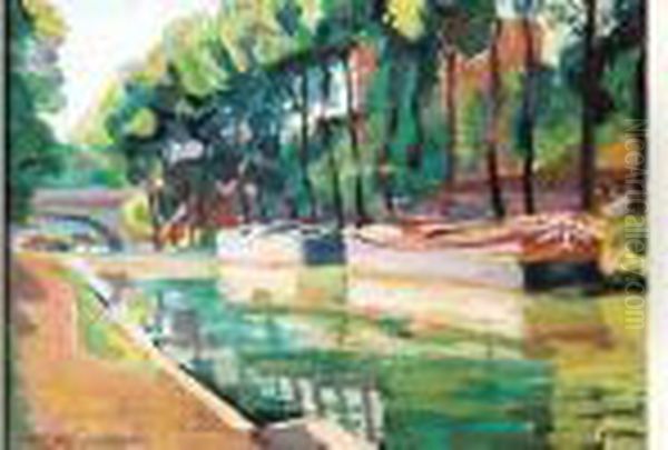 Peniches Sur Le Canal Oil Painting by Maurice Mendjisky