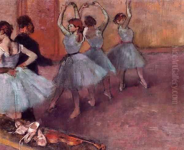 Dancers in Light Blue (aka Rehearsing in the Dance Studio) 1882 Oil Painting by Edgar Degas