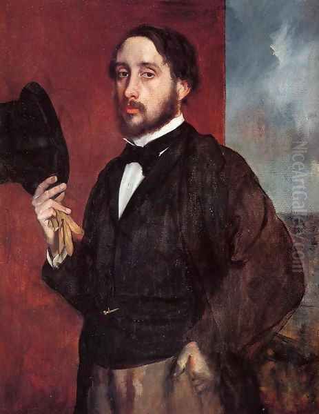 Self Portrait Saluting 1865-1866 Oil Painting by Edgar Degas