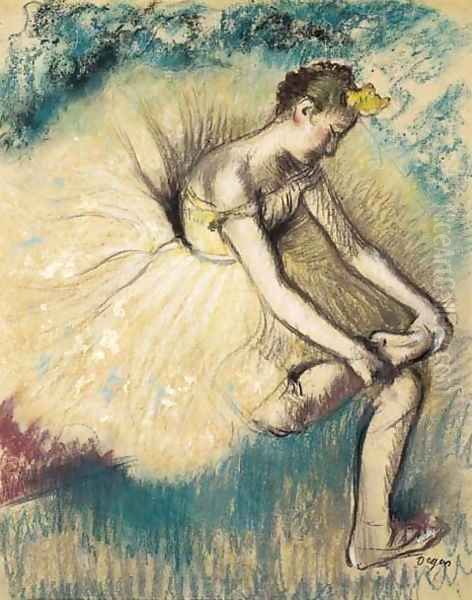 Danseuse attachant sa chaussure Oil Painting by Edgar Degas