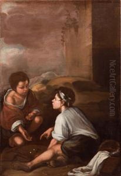 Ragazzi Che Giocano A Dadi Oil Painting by Francisco Meneses Osorio