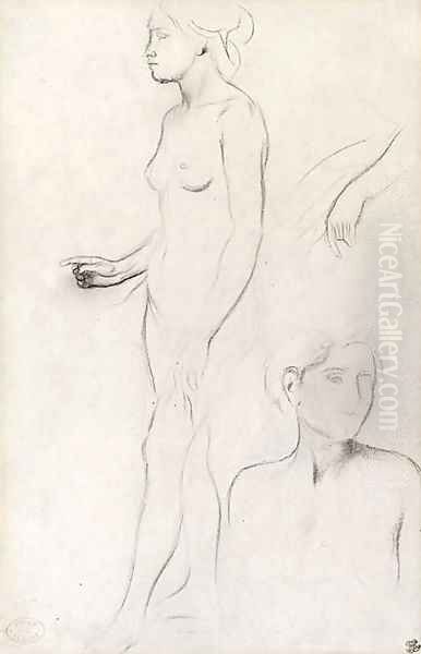 A nude Study for the Figure of Semiramis and futher Studies for her Hand and the Head and Shoulders of an Attendant Oil Painting by Edgar Degas