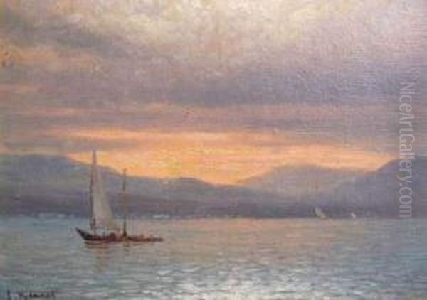 Bateau Au Coucher Du Soleil Oil Painting by Louis Mennet