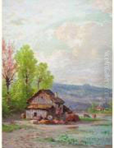 Vue D'une Ferme Oil Painting by Louis Mennet