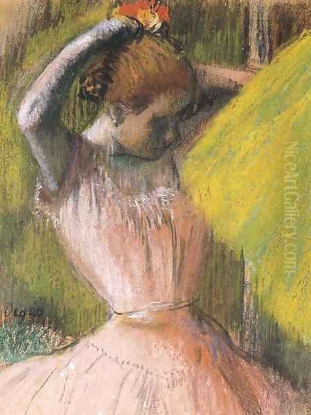 Danseuse à mi-corps se coiffant Oil Painting by Edgar Degas