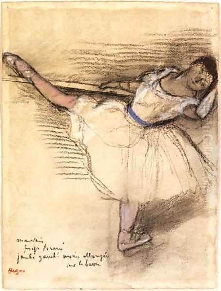 Danseuse pratiquant la barre (Dancer practicing at the Bar) Oil Painting by Edgar Degas