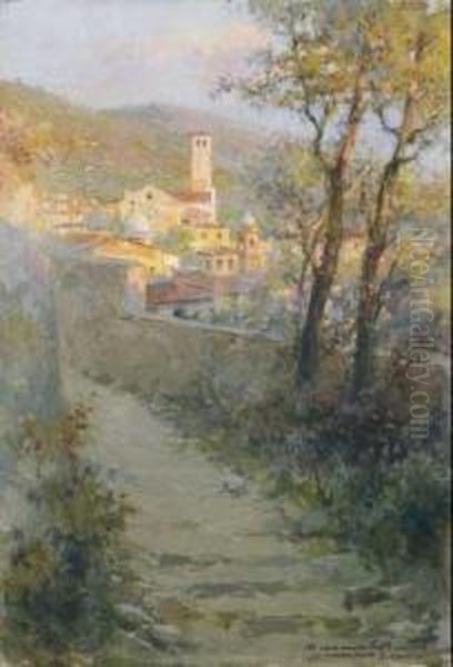 Basilica Di S. Chiara Ad Assisi, Da Una Stradicciuola Che Conduce Alla Rocca Oil Painting by Giuseppe Mentessi