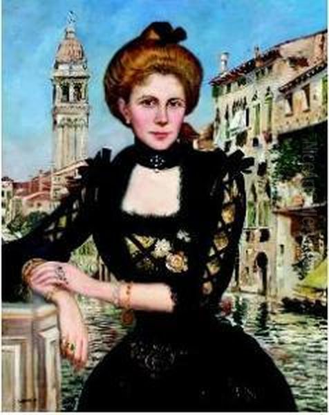 Signora Elegante A Venezia Oil Painting by Wilhelm Menzler Casel