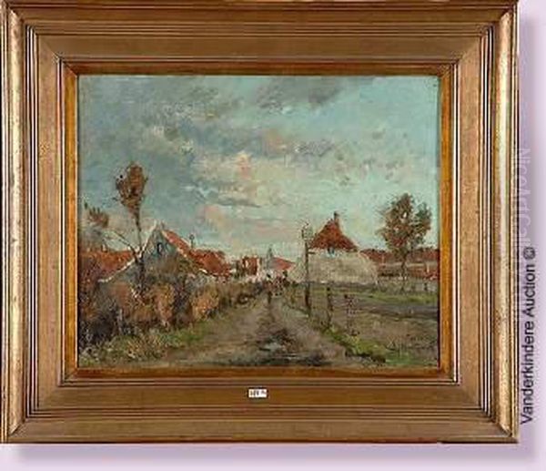 L'entree Du Village Oil Painting by Jules Merckaert