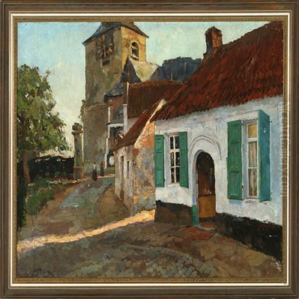 Street Scene In Belgium Oil Painting by Jules Merckaert