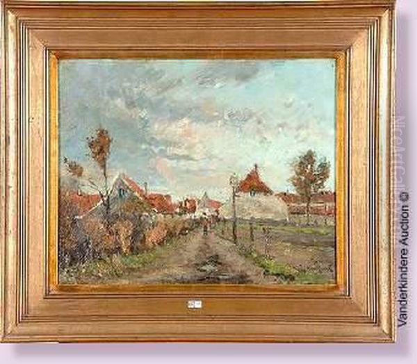 L'entree Du Village Oil Painting by Jules Merckaert