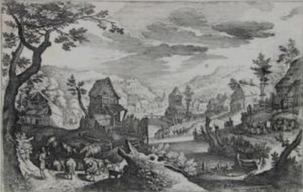 Dorf Am Flus Mit Hornblasendem Hirten Oil Painting by Matthaus the Elder Merian