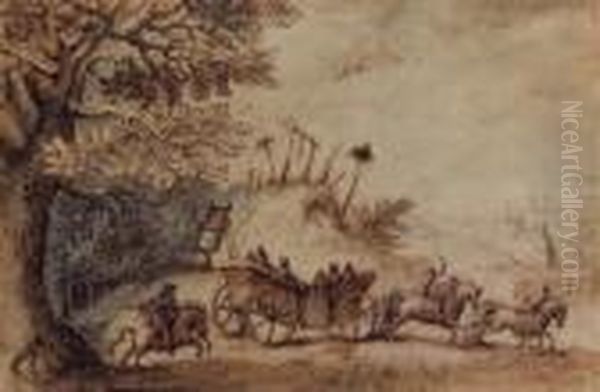 Coach And Four Driving From Woods Past At Gibbet Oil Painting by Matthaus the Elder Merian