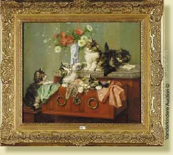 Chatons Jouant Sur La Commode Oil Painting by Daniel Merlin