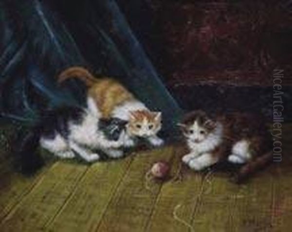 Kittens At Play Oil Painting by Daniel Merlin