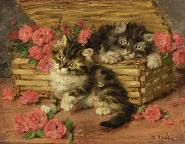 Playful Kittens Oil Painting by Daniel Merlin