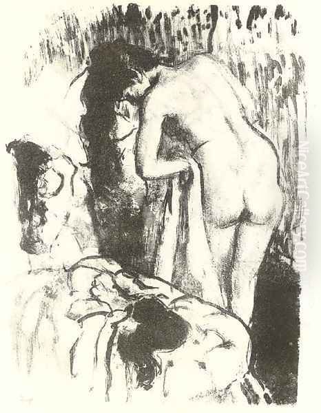 Nude Woman Standing, Drying Herself Oil Painting by Edgar Degas