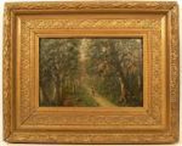 Strada Nel Bosco Con Figure Oil Painting by Camillo Merlo