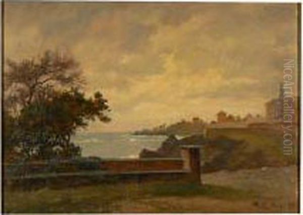 Veduta Di Genova Quinto Al Mare Oil Painting by Camillo Merlo