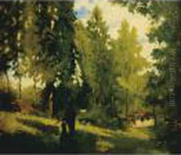 Sottobosco Con Contadini Oil Painting by Camillo Merlo