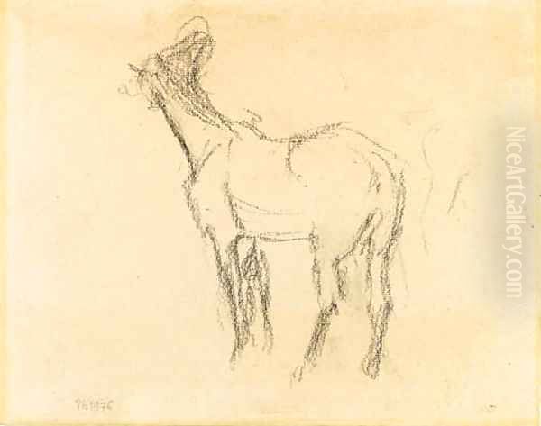 the first Study of a Horse raising his Head towards the Left Oil Painting by Edgar Degas