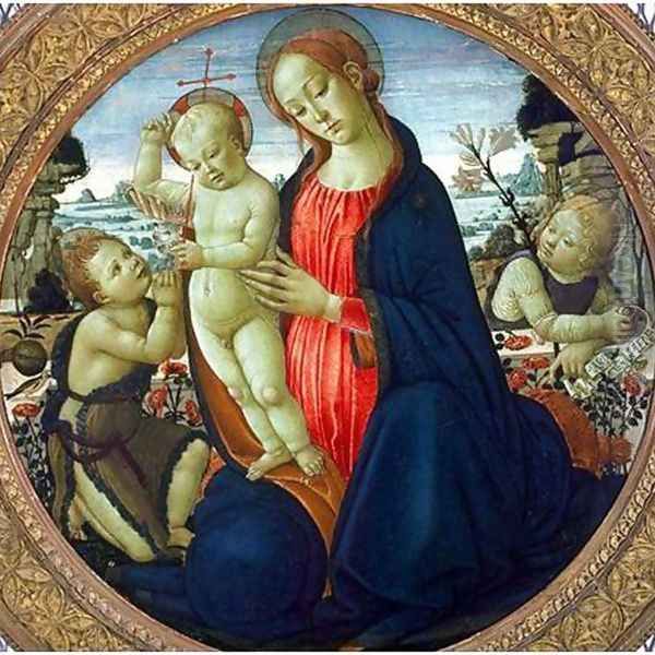 Madonna and Child with Infant, St. John the Baptist and Attending Angel Oil Painting by Jacopo Del Sellaio