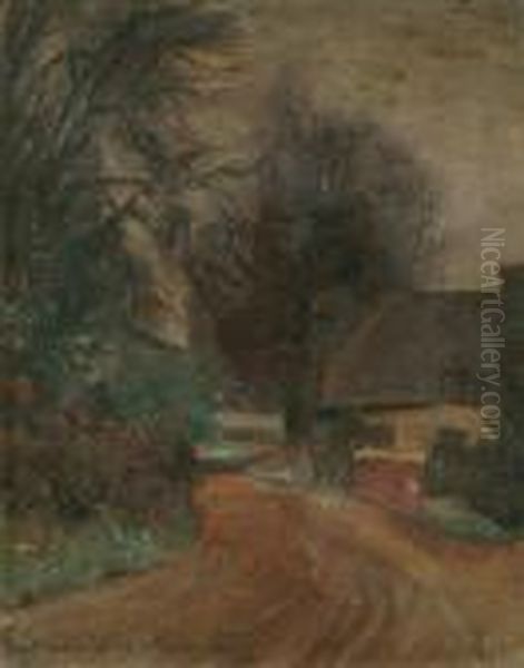 A Village,possibly Hurstbourne Tarrant Oil Painting by Anna Massey Lea Merritt