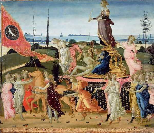 Triumph of Chastity, inspired by Triumphs by Petrarch 1304-74 Oil Painting by Jacopo Del Sellaio