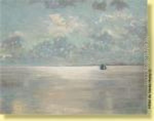 Voilier Au Coucher Du Soleil Oil Painting by Charles Mertens