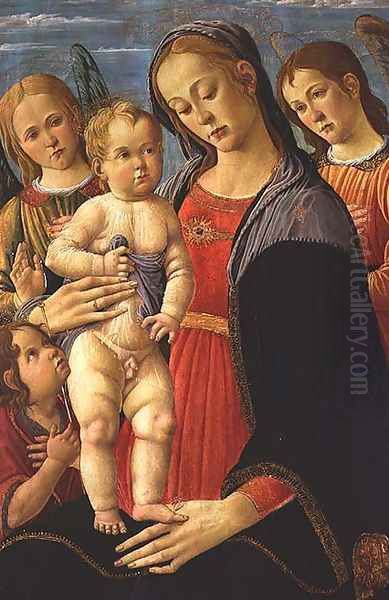 Madonna and Child with the Infant Saint John the Baptist and Angels Oil Painting by Jacopo Del Sellaio