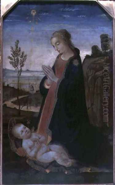 Madonna and Child in a Landscape Oil Painting by Jacopo Del Sellaio