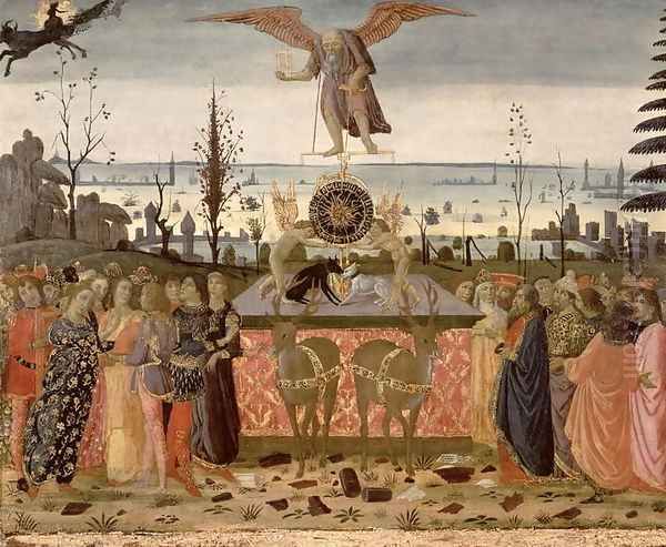 Triumph of Time, inspired by Triumphs by Petrarch 1304-74 Oil Painting by Jacopo Del Sellaio