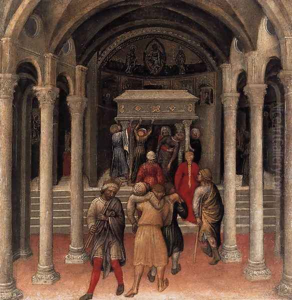 Quaratesi Altarpiece- Pilgrims at the Tomb of St Nicholas of Bari 1425 Oil Painting by Gentile Da Fabriano