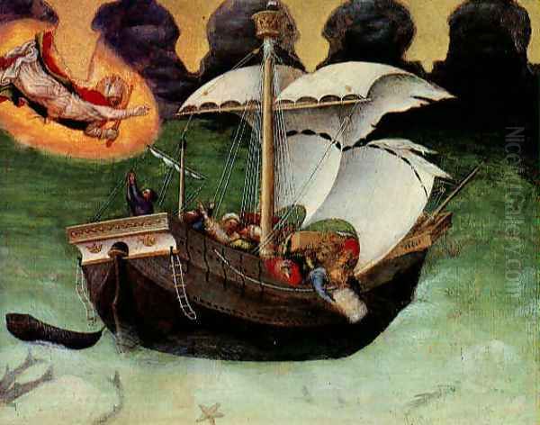 Quaratesi Altarpiece- St. Nicholas saves a storm-tossed ship 1425 Oil Painting by Gentile Da Fabriano