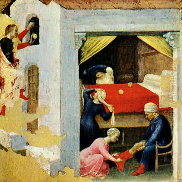 Quaratesi Altarpiece- St. Nicholas and three poor maidens 1425 Oil Painting by Gentile Da Fabriano