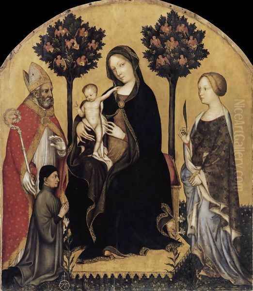 Virgin and Child with Sts Nicholas and Cathrine c. 1405 Oil Painting by Gentile Da Fabriano