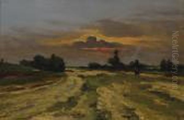 Sunset Over Theheather Oil Painting by Sientje Mesdag Van Houten