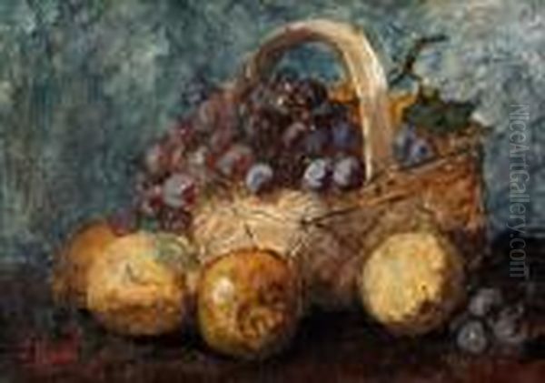 Stilleven Met Druivenmand En Appels Oil Painting by Sientje Mesdag Van Houten