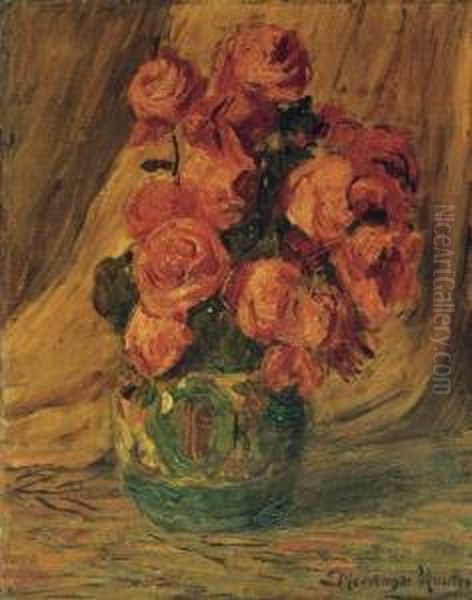 Roses In A Vase Oil Painting by Sientje Mesdag Van Houten