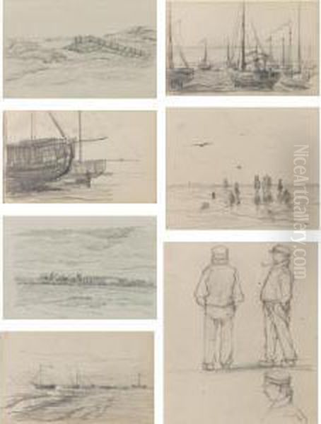 Four Sketchbooks: Including 
Figure, Animal And Tree Studies, Landscapes, Seascapes, And Agricultural
 Scenes Oil Painting by Sientje Mesdag Van Houten