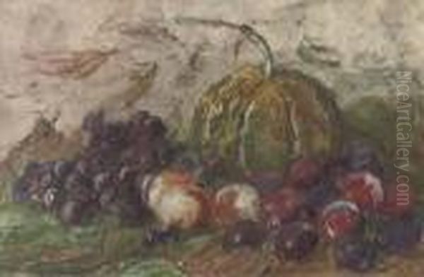 A Pumpkin, Grapes, Peaches And Plums Oil Painting by Sientje Mesdag Van Houten