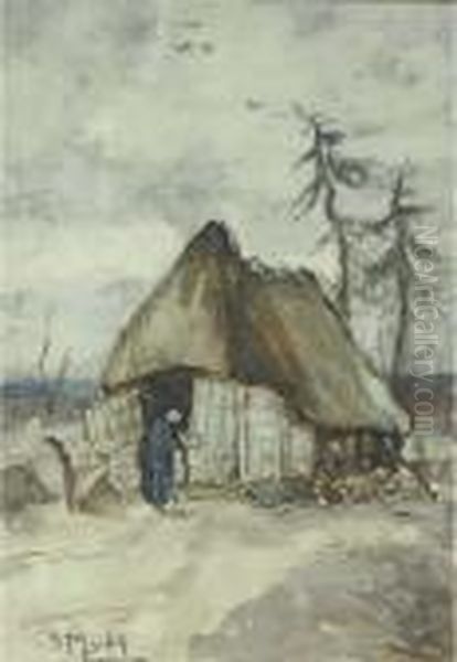 A Peasantwoman By A Shed On The Heath Oil Painting by Sientje Mesdag Van Houten