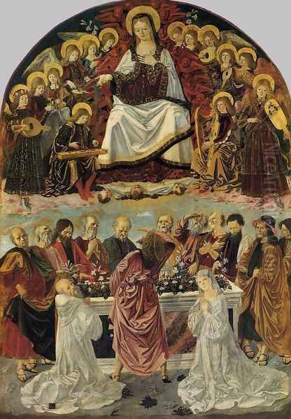 The Lady Of The Assumption Gives St Thomas Her Belt 1475 Oil Painting by Bartolomeo Della Gatta