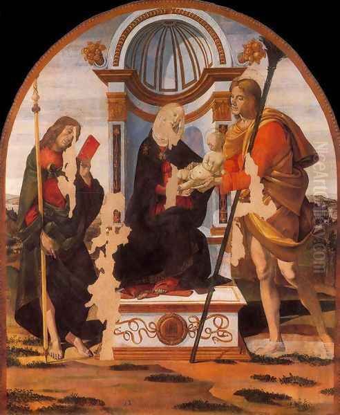 Madonna and Child with Sts James and Christopher c. 1486 Oil Painting by Bartolomeo Della Gatta