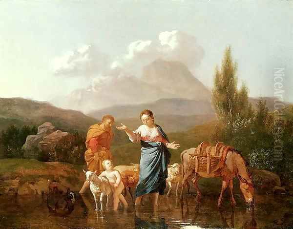 Holy family at a stream Oil Painting by Karel Dujardin