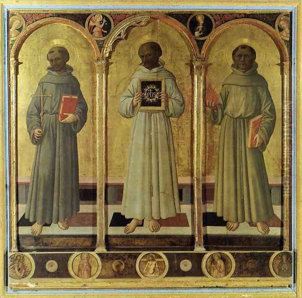 Three Franciscan Saints c. 1470 Oil Painting by Domenico Di Michelino