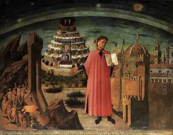 Dante and the Three Kingdoms 1465 Oil Painting by Domenico Di Michelino