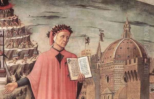 Dante Illuminating Florence with his Poem (detail 2) 1465 Oil Painting by Domenico Di Michelino